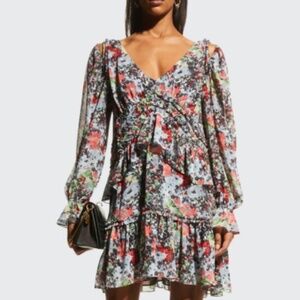 Cinq à Sept Lewis Dress Floral Cold-Shoulder Ruffle Mini Dress NWT